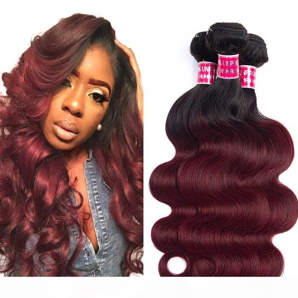 

charmingqueen malaysian body wave hair bundles 1b burgundy malaysian body wave hair weave ombre human hair extension non remy, Black