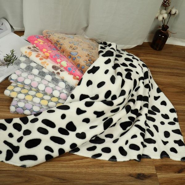 

100x80cm cute warm pet bed mat large cover towl print cat dog coral fleece soft blanket puppy winter pet supplies