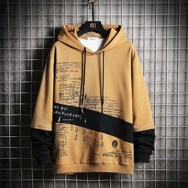 

2021 new patchwork o-neck men long sleeves hoodies blouse hoodie male black white color block sweatshirts lcsi
