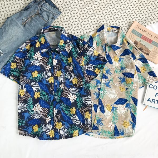 

4lf8m hawaiian flower short sleeve kong hong floral chic shirt resort trend bf shirt loose lovers beach 2b1sj, Blue