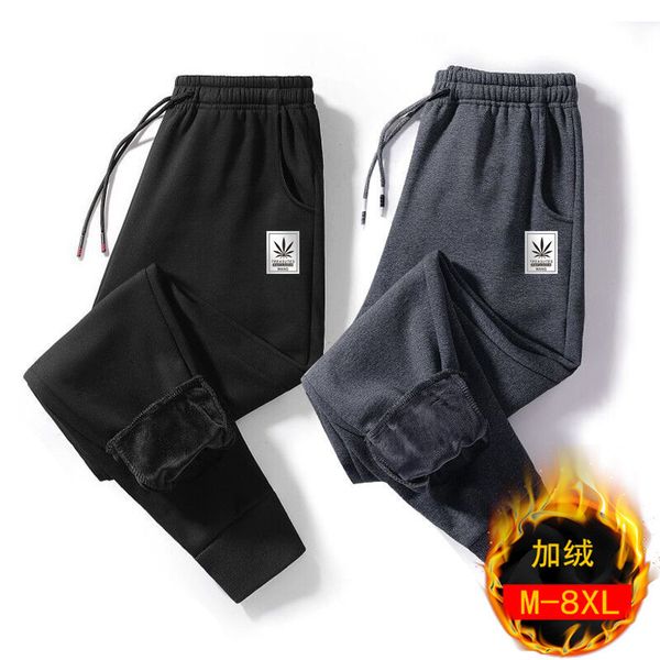 

pants autumn and winter loose casual sports men's plush thickened hemmed up oversized fat, Black