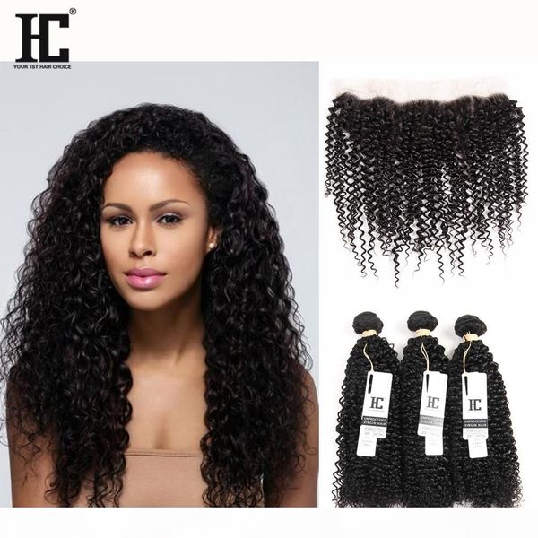 

brazilian kinky curly virgin hair brazillian hair with closure brazilian kinky curly human hair ear to ear lace frontal closure with bundles, Black