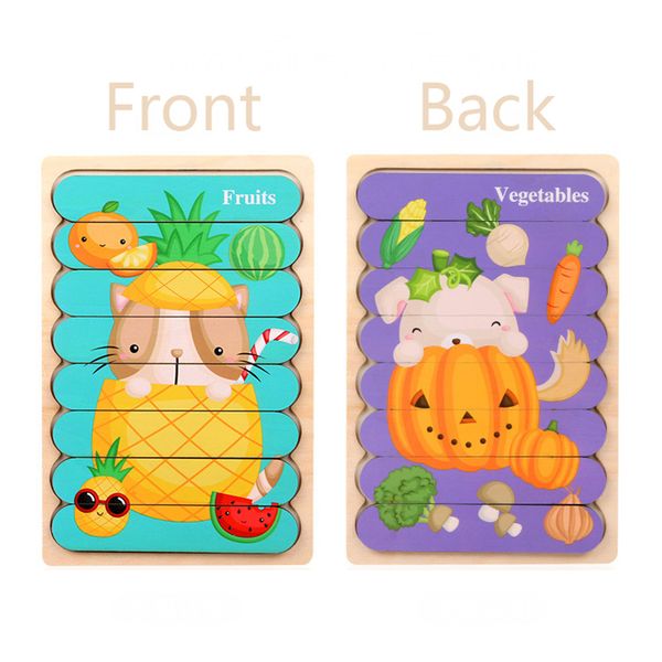 

kids animal 3d wooden puzzle montessori toy double-sided strip puzzle telling story stacking jigsaw children educational toy kid gift