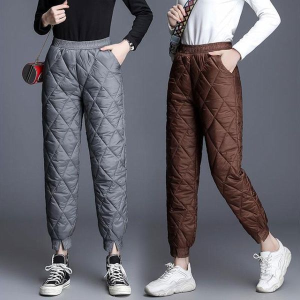 

women's pants & capris 2021 women winter fashion high waist long padded down cotton harem pant, Black;white