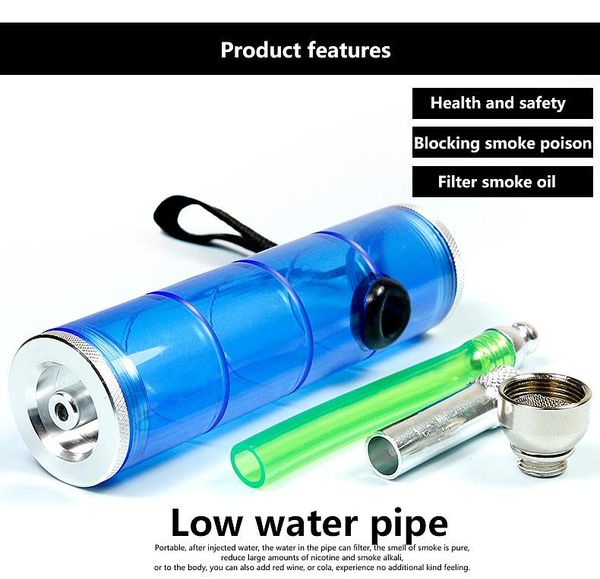 Pequeno narguilhah shisha tubos de água tubos de água de alumínio acrílico tubos de metal portátil acessórios para fumar atacado 185mm comprimento
