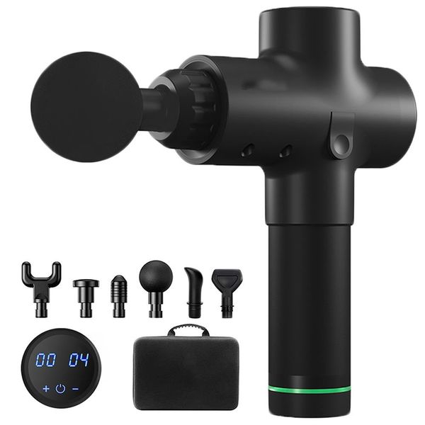 

2021 new rechargeable percussion vibration 6 massager heads cordless sports fascia gun touch screen vibration muscle massage gun