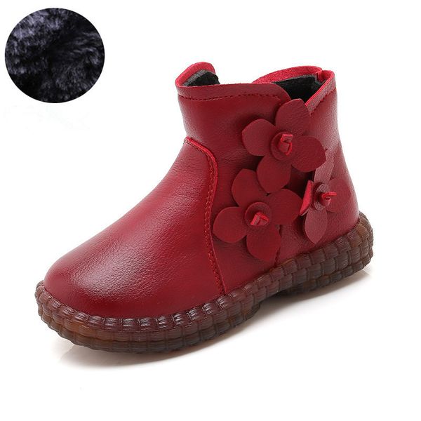 

autumn children warm plush winter kids boots girls casual leather shoes  5 6 7 8 9 10-14t, Black;red