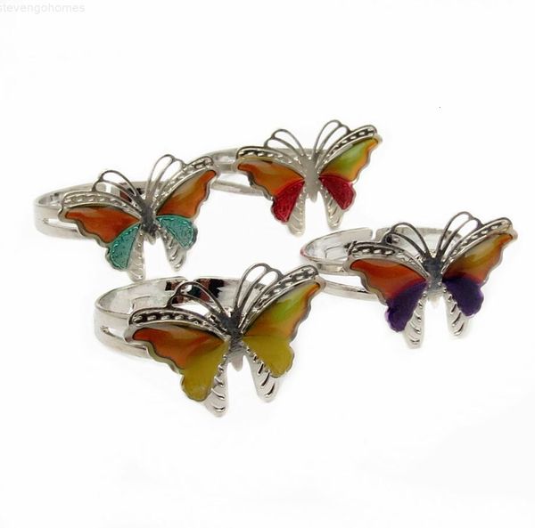 

designer butterfly emotion feeling changeable ring new temperature control color adjustable finger band engagement rings, Silver