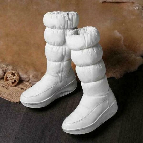 

boots womens warm mid calf thick side zip wedge heels snow shoes1, Black