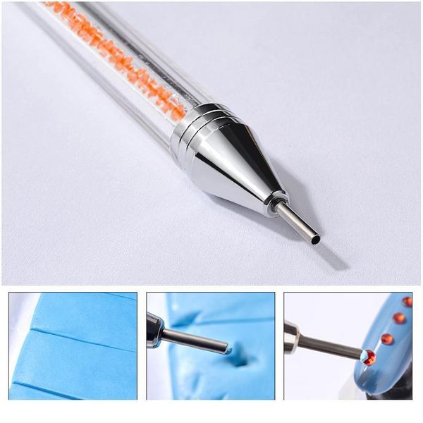 

new dual-ended nail dotting pen crystal beads handle rhinestone studs picker wax pencil manicure nail jlluel, Silver