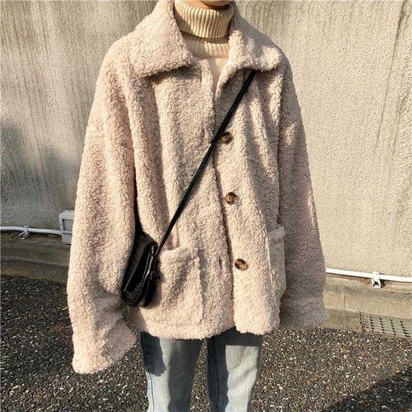 

women's jackets faux fur thick coat lamb female winter jacket 2021 korean version loose short ladies casual over, Black;brown