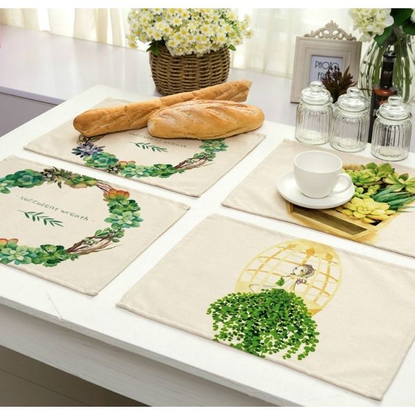 

cactus succulent plants flower pot print cloth mat placemat dining green leaf fabric table coasters kitchen home tablecloth f bbyqqe