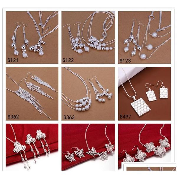 

factory direct sale women's sterling silver jewelry sets 6 sets a lot mixed style ems34,fashion 925 silver necklace earring jewelry x1z