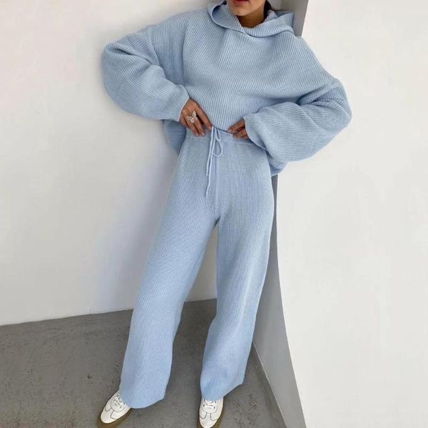 

monmoira solid hooded knitted hoodies suits women casual winter sweatshirts and high waist pants female sports sets cwh0070-5, Gray
