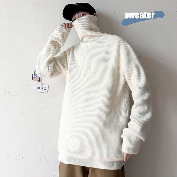 

winter thick turtleneck sweater men's warm fashion casual knit pullover men wild loose korean knitting sweaters mens clothes, White;black