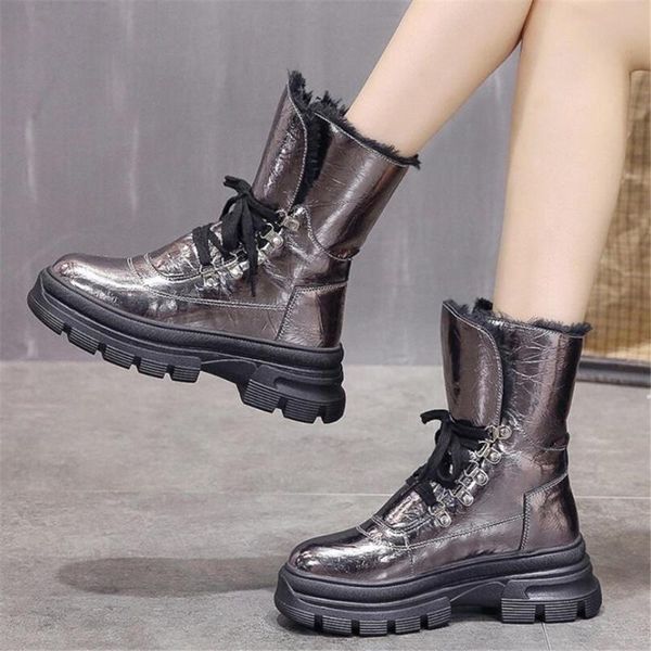 

boots snow women winter shoes plush warm flats platform woman cross straps ankle waterproof short female 2021, Black