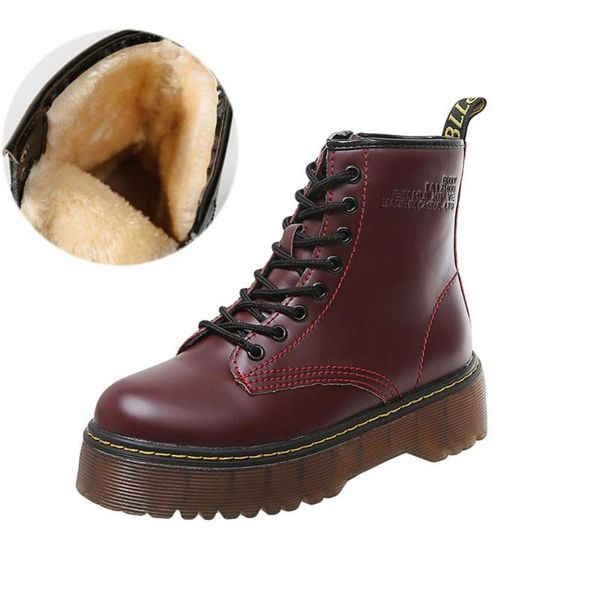 

2020 женский осень зима сапоги из натуральной кожи сапоги мягкие fur зашнуровать обувь плоский платформа круглый toe женская, Black