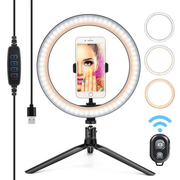 

universal led selfie ring light 22cm dimmable makeup led phone ring lamp with table tripods for youtube live video makeup