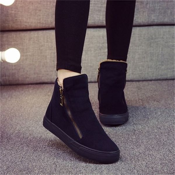 

new winter 2021 snowboots warm zip teddy flats cold women's shoes sweet ladies black brown boots 3409