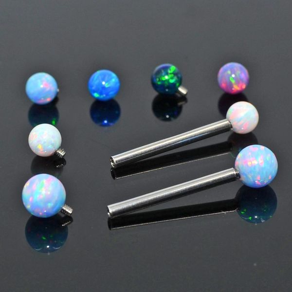 

1pc surgical steel tongue ring piercing opal internally threaded mamilo piercings tongue barbell piercings women jewelry q sqcajv, Silver