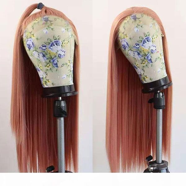 

rose pink straight synthetic 13*3 inch lace front wig natural hairline heat resistant fiber hair for girls women wigs, Black