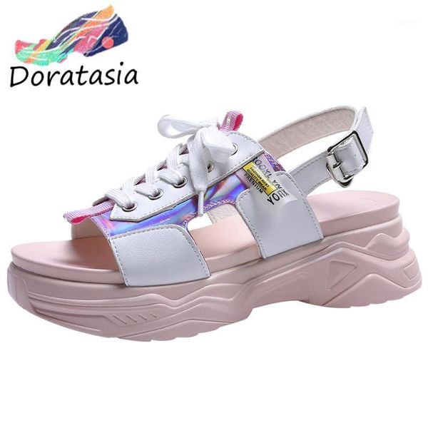 

doratasia women casual med wedges shoes cool metallic sandals women fashion summer brand fretwork platform sandals1, Black
