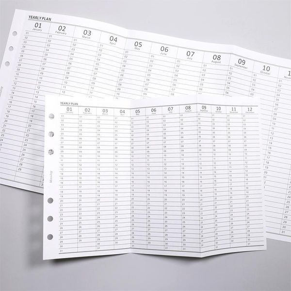 

notepads simple vertical yearly plan checklist a5a6 planner insert journal refill three fold filler papers for 6 hole binder organizer, Purple;pink