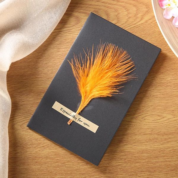 

6pcs high-grade stereoscopic card true feathers dried flower greeting card birthday gift wedding thank you cards holiday decor