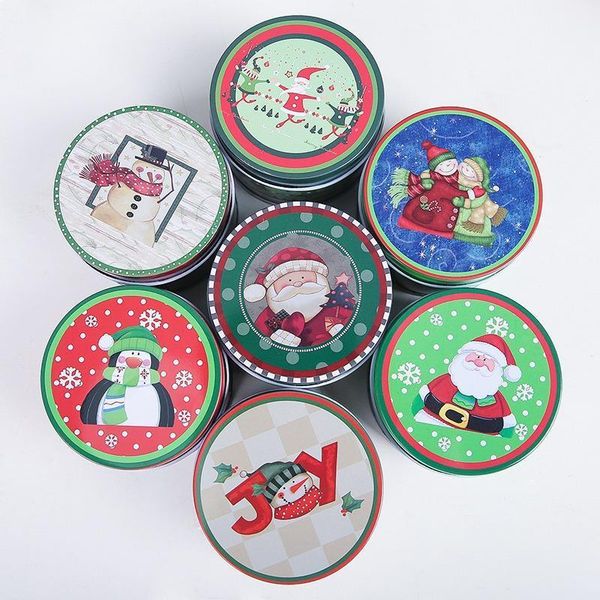 

christmas gift mailbox candy gift tin box kids case christmas santa claus snowman printed sealed jar packing boxes random color1
