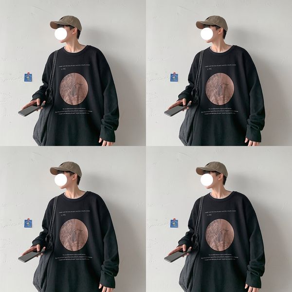 

rqlze men's autumn fashion for men t-shirt sweatersweater sweater men new autumn loose round neck fashion trend long sleeve t-shirt bra, Black