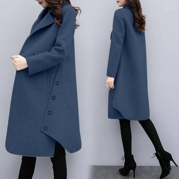 

women's wool & blends plue size 2021 autumn winter coat women blend cardigan jackets fashion long warm coats female jacket clothes1, Black