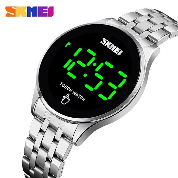 

skmei skmei brand strength merchant fashion simple touch screen mens led stainless steel electronic watch, Slivery;brown