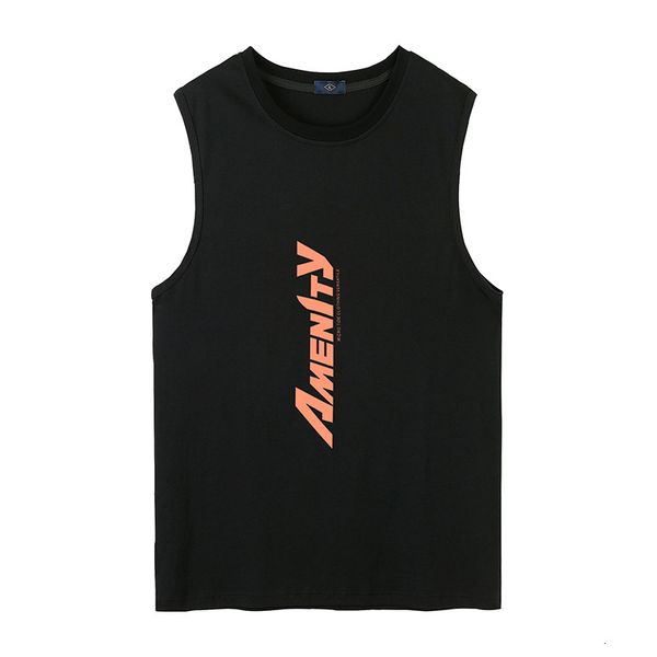 

2021 new summer solid color with no sleeves pure cotton shirt letter casual vest male fashion trend street 5jwg, White;black