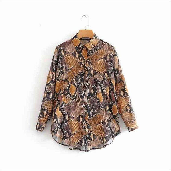 

women fashion vintage snake skin pattern pocket loose smock blouse shirt women casual slim femininas blusas ls2643, White