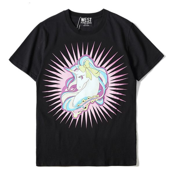 

2021 new luxury men novelty high halo unicorn t shirts t-shirt hip hop skateboard parkour street cotton t-shirts tee n159 j1po, Black