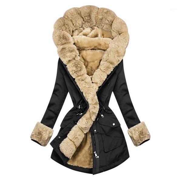 

women's winter jacket 2021 faux fur coat long parka faux fur collar hood thick warm stylish streetwear warm outwear1, Black;brown