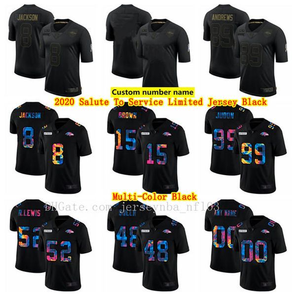 

custom salute to service limited black youth nfl baltimore ravens men8 lamar jackson 15 marquise brown 9 justin tucker jerseys, Black;red