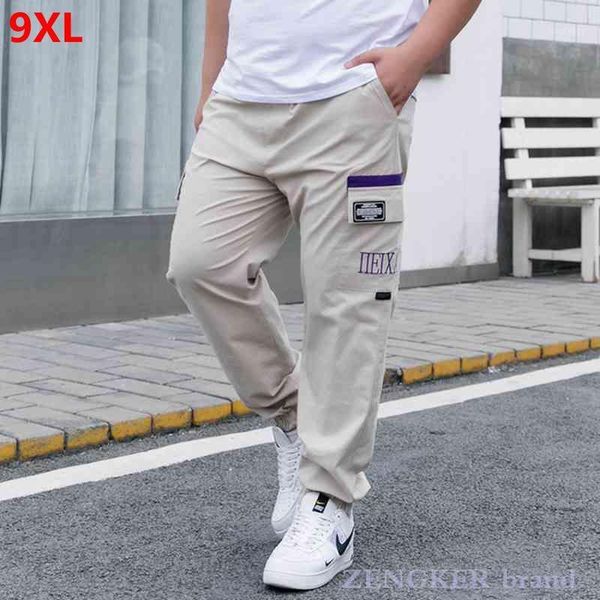 

summer casual pants men plus size ankle-length pants men's fashion pockets close up sports thin 7xl 8xl 9xl cargo1, Black