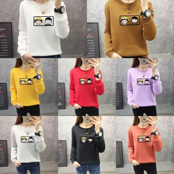 

осень зима 2020 корейских женщин новый мультфильм печатных флис свитер женский топ сыпучие большой студент top coat шерсть woolcoat opims, Black