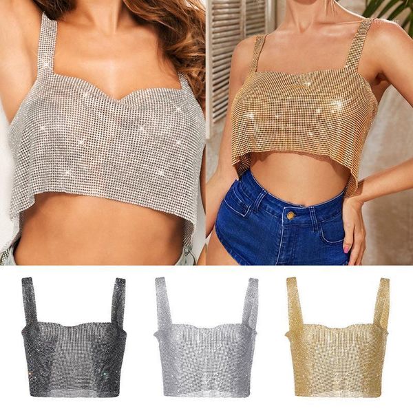 

bras sets 2021glitter nightclub backless rhinestone tank women crystal diamonds metal sequined party wear crop, Red;black
