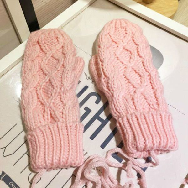 

winter knitted women gloves knitting crochet mittens with hanging rope solid color warm and soft wholesale, Blue;gray