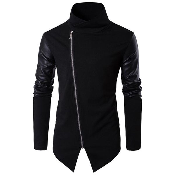 

fall and winter 2020 new fashion black leather patchwork turtleneck jacket coat male spring and autumn punk motorcycle coat men, Tan;black