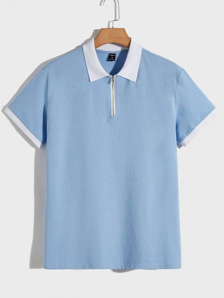 

men contrast collar and cuff zip up polo shirt f6iy#, White;black