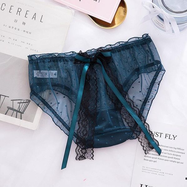 

summer woman bow panties briefs solid female thin breathable sweet girl underwear lace transparent lady underpants1, Black;pink