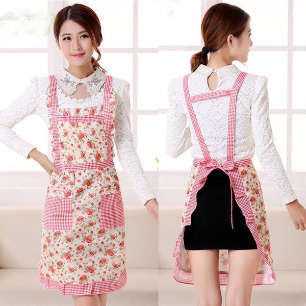 

gothic women kitchen aprons anti-wear thicken cotton blend cooking bib dots apron with pockets restaurant baking dress apron