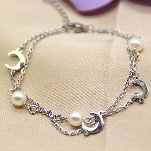 

2020 new temperament simple moon pearl korean east gate color preserving steel titanium bracelet, Silver