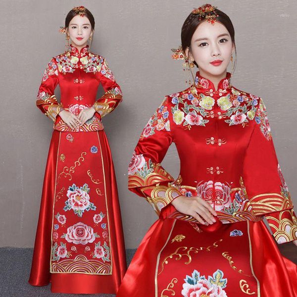 

slim embroidery qipao evening gowns chinese women wedding dress female traditional cheongsam set floral qipao modern1, Red