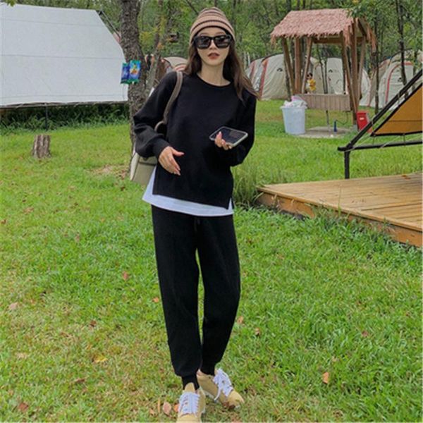

women's tracksuits cbafu spring autumn women tracksuit knitted 2 piece set casual soft sweater pullovers pants suit female knit sets tr, Gray