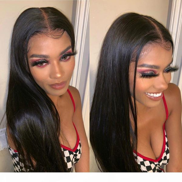 

straight lace front wigs human hair 150% density brazilian human hair wig with baby hair pre plucked natural hairline wigs for black women, Black;brown