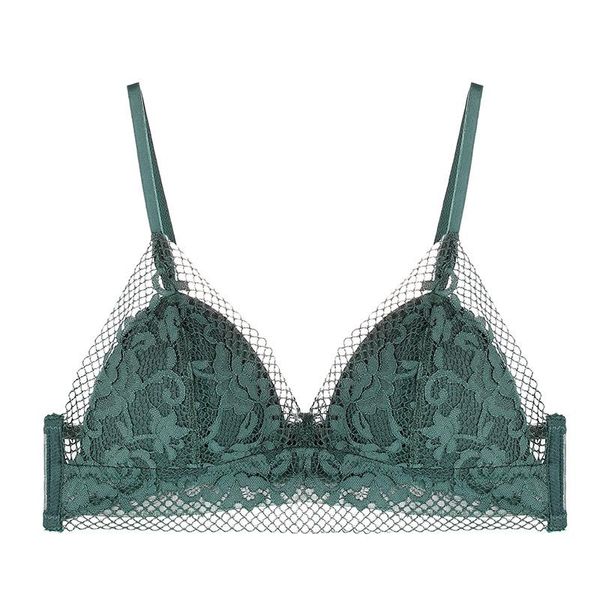 

french bra wireless soft thin triangle cup deep v underwear without stones lace hollow out women bralettle 2020, Red;black